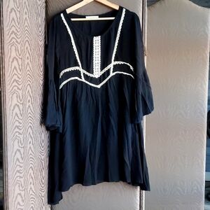 BLACK PEASANT BABYDOLL DRESS WITH CREAM LACE BELL SLEEVES COWGIRL WHIMSIGOTH
